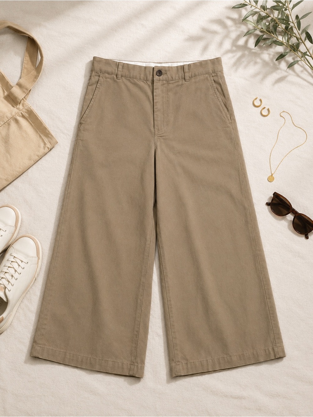 Zara Khaki Wide Leg Cropped Pants Women’s Business Casual Trouser